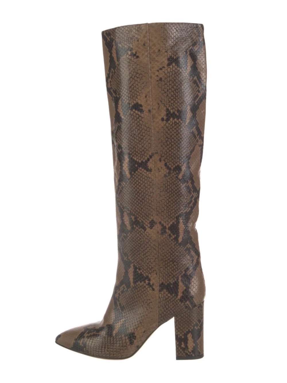 Paris Texas Knee High Brown Snakeskin Block Heel Boots